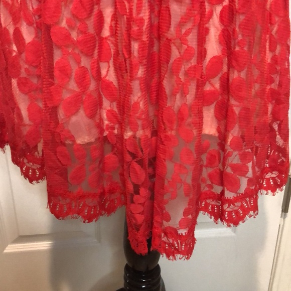 Free People Red Floral Lace Mesh Dress size 8 - Picture 10 of 16